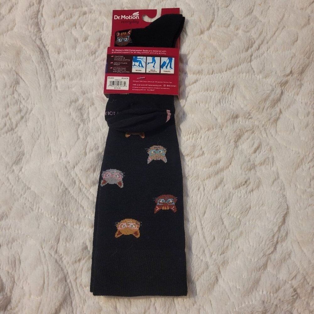 Dr Motion Cats In Glasses Mild Compression Knee Socks Size 9-11 Shoe 4-10 New - Picture 3 of 10